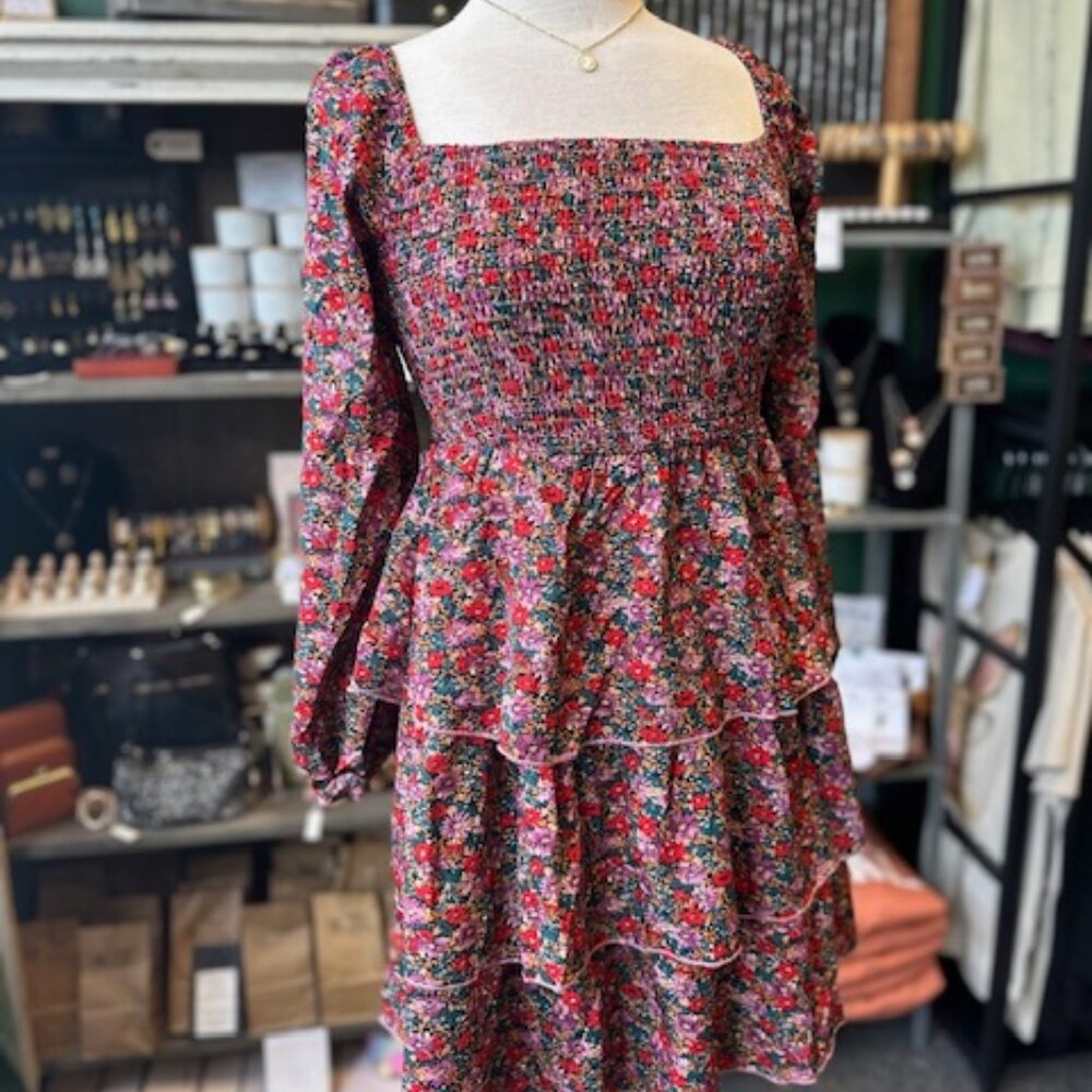 NWT Boutique Long Sleeve Smocked Floral Dress